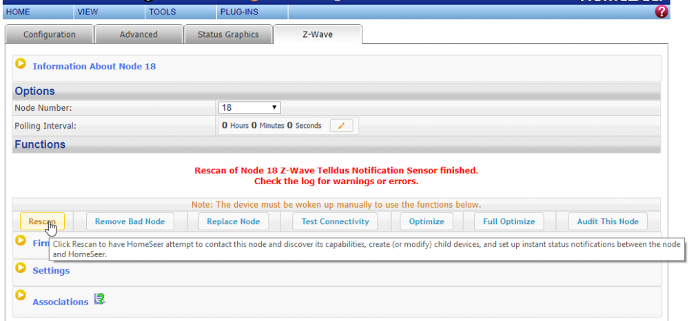 Velg "root" noden, deretter Z-wave